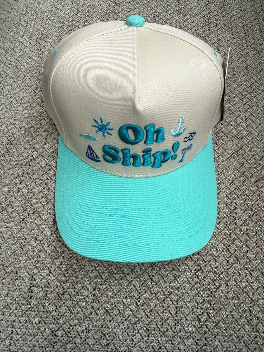 βOh Ship!" Aqua & Cream Trucker Baseball Cap Adjustable NWT